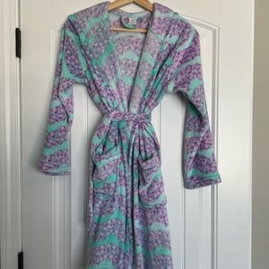 Arizona Girls purple and aqua marine colored bath robe, size 16